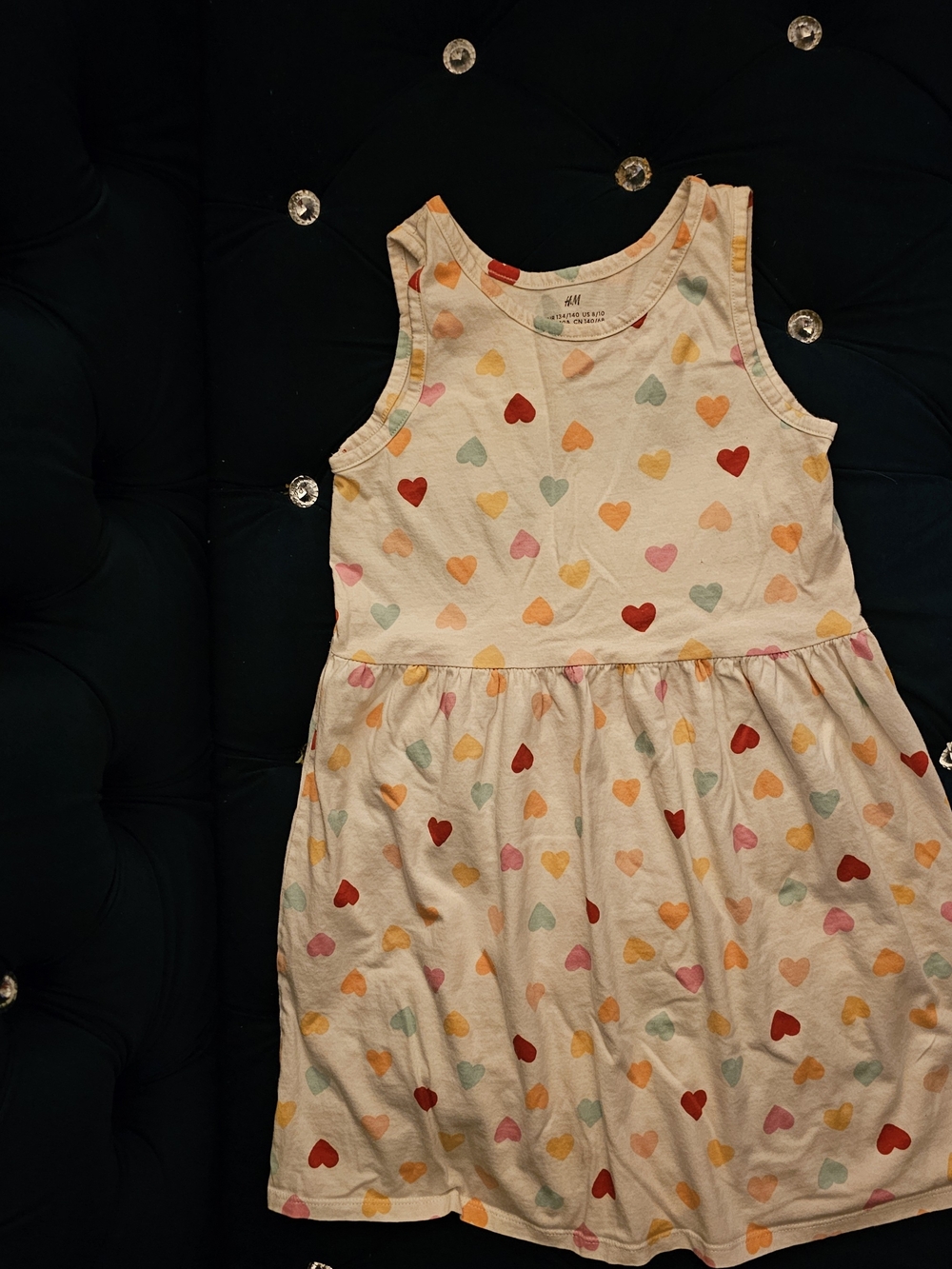 H&M White Tank Dress with Multi-Color Heart Print Size 8-10 Youth - Picture 3 of 6